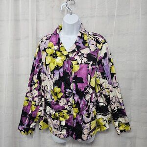 CJ Banks Shacket Purple Grunge Floral Blouse Retro X